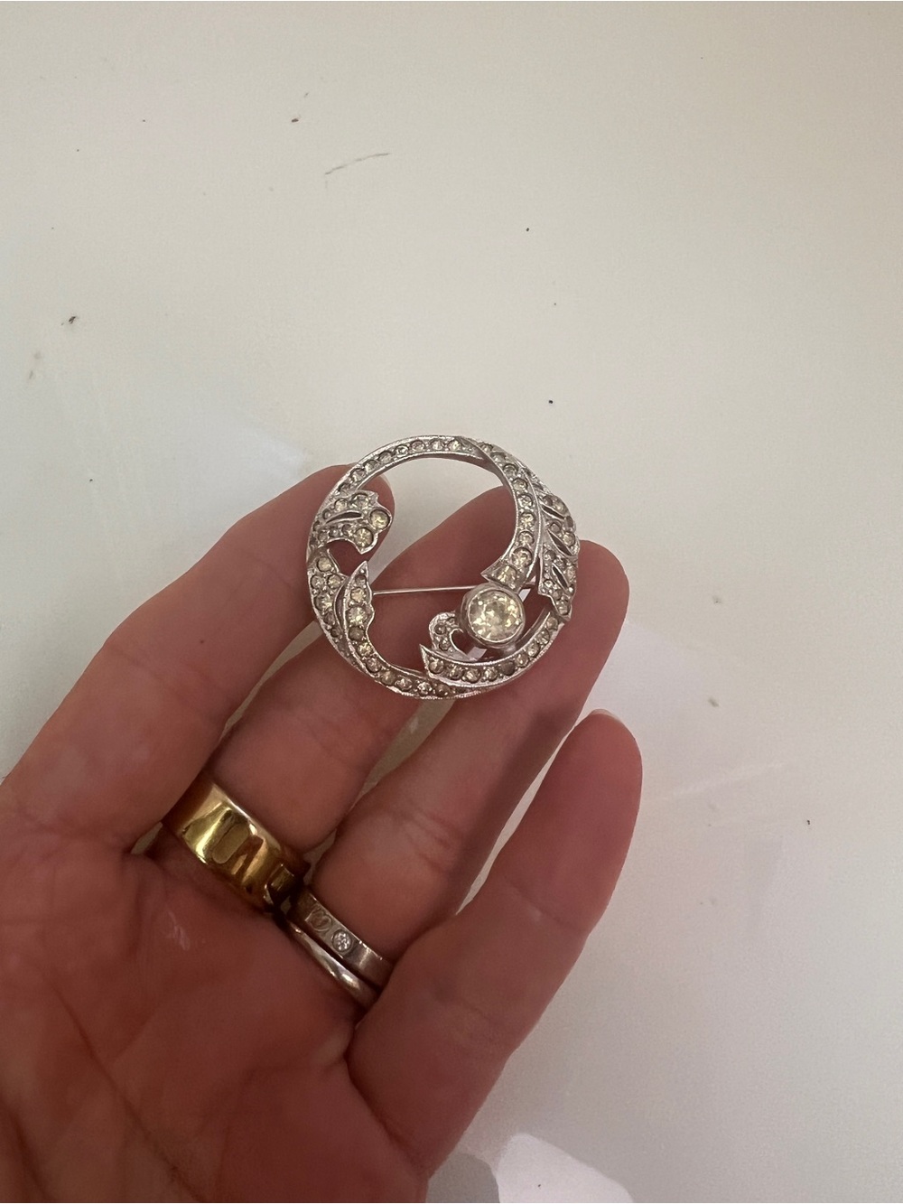 Silver-Tone Crystal Circle Pin Brooch - Sparkling Silver
